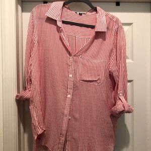 Red and white striped button down